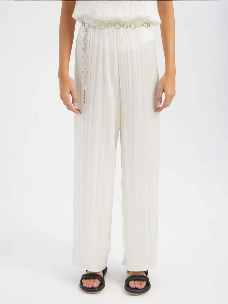 HICCUP Plisse High Waist Straight Leg Trousers
