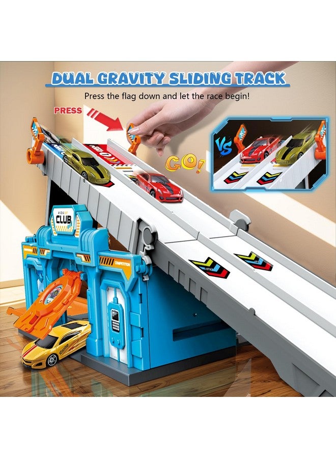 ANSEE Race Tracks For Kids Ages 3-5, Racing Car Toys Set With Foldable 2 Layer Track And 6 Alloy Race Cars For Toddlers Boys, Best Birthday Xmas Gifts For Kids Age 3 4 5 6+ Years Old (Blue) - Image 3