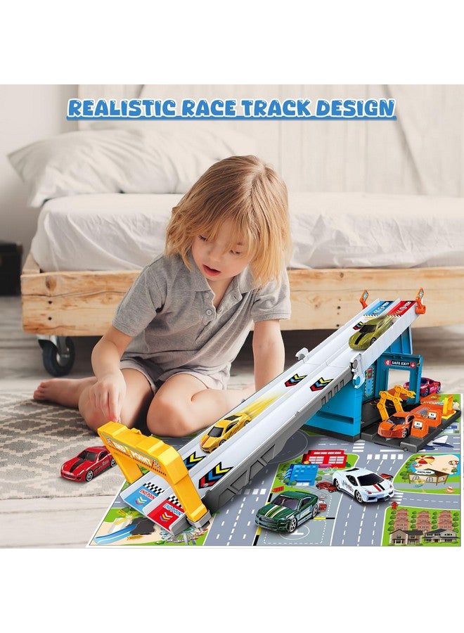 ANSEE Race Tracks For Kids Ages 3-5, Racing Car Toys Set With Foldable 2 Layer Track And 6 Alloy Race Cars For Toddlers Boys, Best Birthday Xmas Gifts For Kids Age 3 4 5 6+ Years Old (Blue) - Image 4