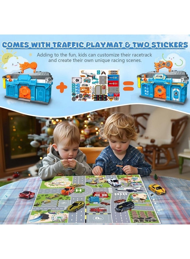 ANSEE Race Tracks For Kids Ages 3-5, Racing Car Toys Set With Foldable 2 Layer Track And 6 Alloy Race Cars For Toddlers Boys, Best Birthday Xmas Gifts For Kids Age 3 4 5 6+ Years Old (Blue) - Image 1