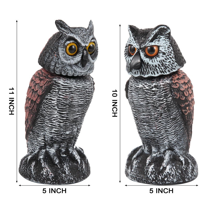 Hedoc 2 Pack Fake Owl Decoys to Scare Birds Away, Rotating Head Bird Deterrents, Nature Enemy Scarecrow Plastic Statues, Pest Repellent for Gardens and Patios - Image 3