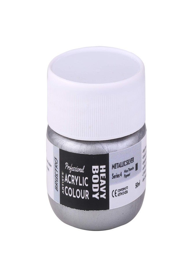 BRUSTRO Professional Artists Heavybody Acrylic Paint 50Ml Metallic Silver (Sr 4)| Ideal for Canvas,Impasto and Textured Painting Techniques, Dimensional Effects, Retain Brushstrokes.