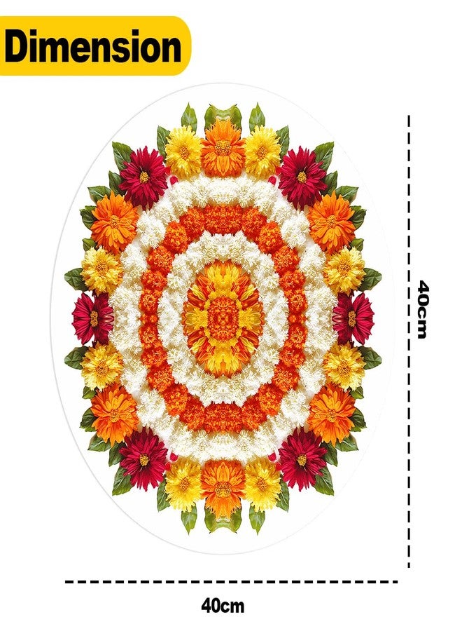 WallDaddy Rangoli Sticker for Diwali Decoration - Colorful Self Adhesive Vinyl Rangoli Style Diya Decals for Home, Office & Pooja Room Size (40x40) Cm Waterproof Sticker for Floor (Phool) - Image 2