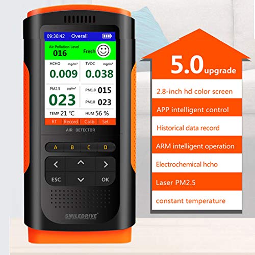 SMILEDRIVE® Air Quality Monitor Pollution Meter Detector Color LCD Screen for HCHO PM2.5 PM1.0 PM10 TVOC Temperature Humidity Tester - Black and Orange - Image 2