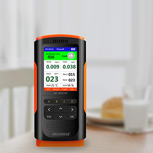 SMILEDRIVE® Air Quality Monitor Pollution Meter Detector Color LCD Screen for HCHO PM2.5 PM1.0 PM10 TVOC Temperature Humidity Tester - Black and Orange - Image 4