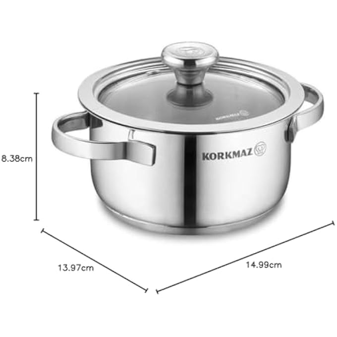 Korkmaz Minika Stainless Steel Cooking Pots With Glass Lids Steel Casseroles Multipurpose Cookware Minika Inox 12 Cm Cassrole  A1398 Mini 25 Fl Oz - Image 2