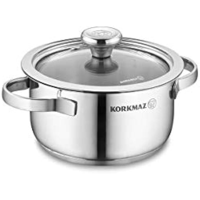 Korkmaz Minika Stainless Steel Cooking Pots With Glass Lids Steel Casseroles Multipurpose Cookware Minika Inox 12 Cm Cassrole  A1398 Mini 25 Fl Oz - Image 1