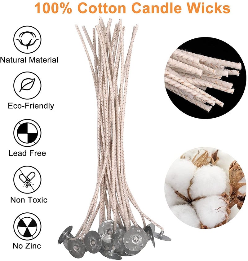 GSXRB ECO8 100pcs Pre-Waxed Wicks for Soy Candles, 6 Inch Thick Wick with Base - Image 4