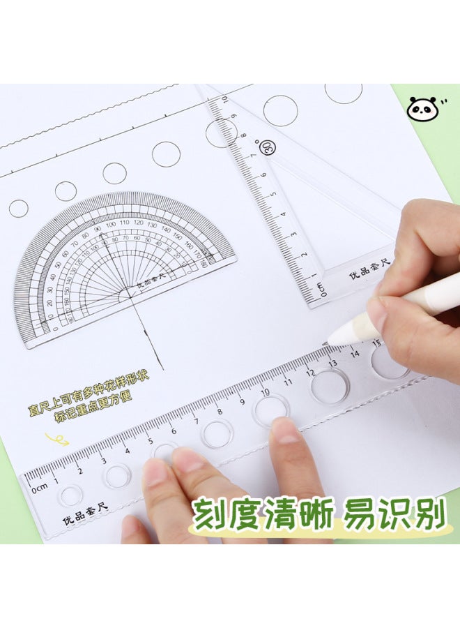 HELPS Creative Panda Cartoon Ruler Set Student Drawing Ruler Triangle Plate Suit Protractor Ruler Four-piece Set - Image 3