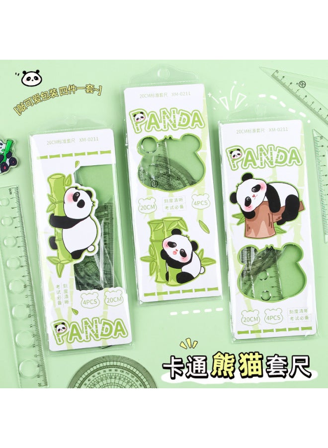 HELPS Creative Panda Cartoon Ruler Set Student Drawing Ruler Triangle Plate Suit Protractor Ruler Four-piece Set - Image 2