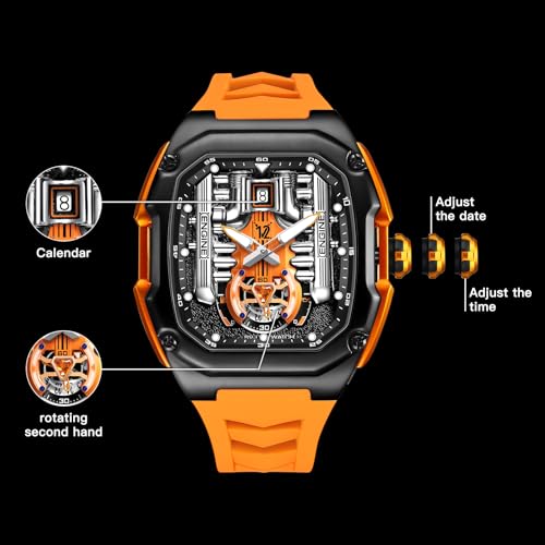 LILUOKE Phantom Engine Watch – Men's Luxury Sports Watch Inspired by Rolls-Royes V12 Engine Design, Skeleton Dial, Luminous Hands, Silicone Strap – (DT-LK9031G-01) - Image 3