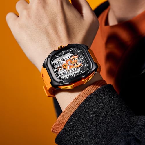 LILUOKE Phantom Engine Watch – Men's Luxury Sports Watch Inspired by Rolls-Royes V12 Engine Design, Skeleton Dial, Luminous Hands, Silicone Strap – (DT-LK9031G-01) - Image 5