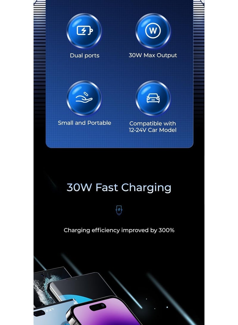 30W مزدوج ميناء سريع شاحن السيارة C30SE ، USB-C ، التوافق الواسع ، الصغير والمحمول ، متوافق مع نموذج السيارة 12-24V - Image 5