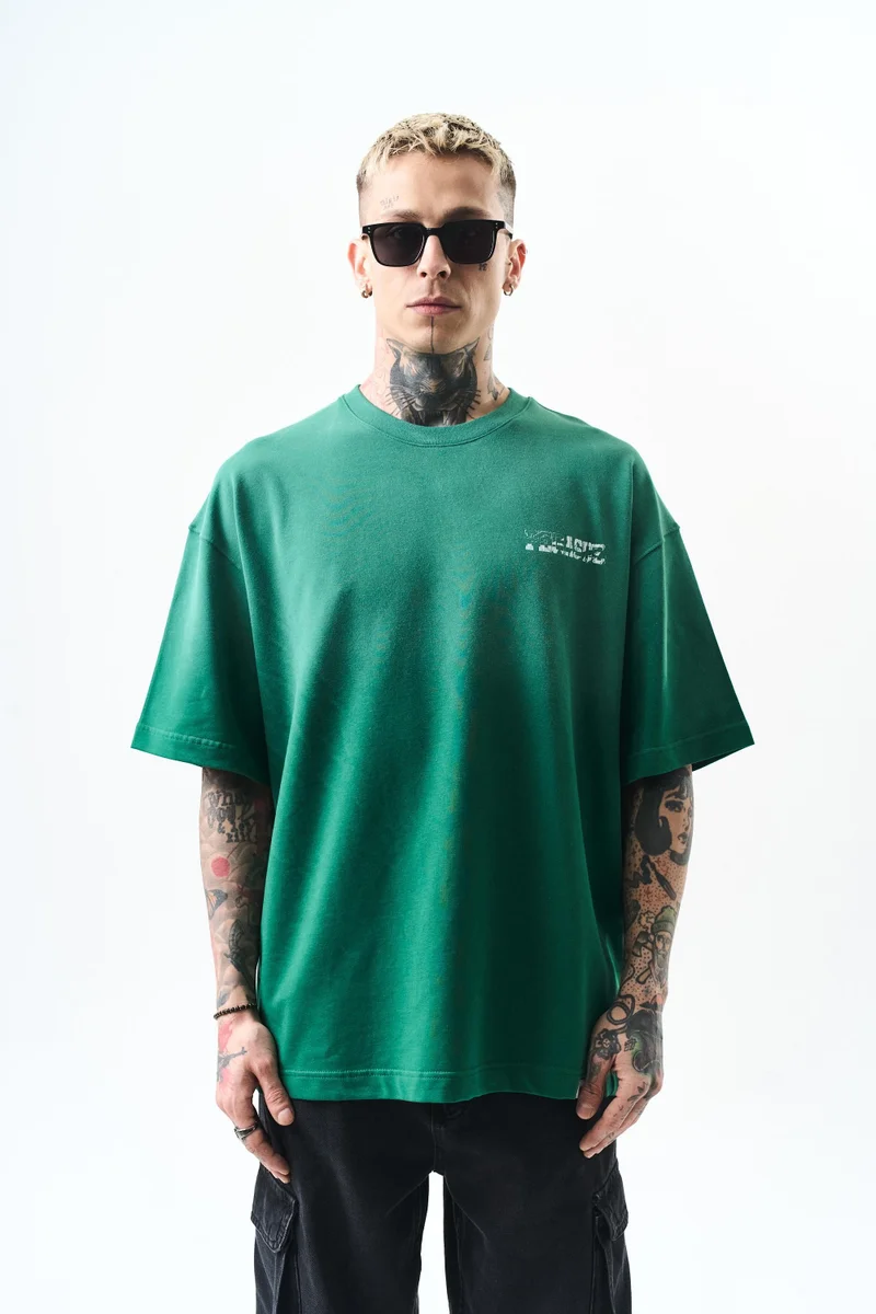 RESPIRE Men's Pegasus Print Oversize T-Shirt, Olive Green (Nefti)