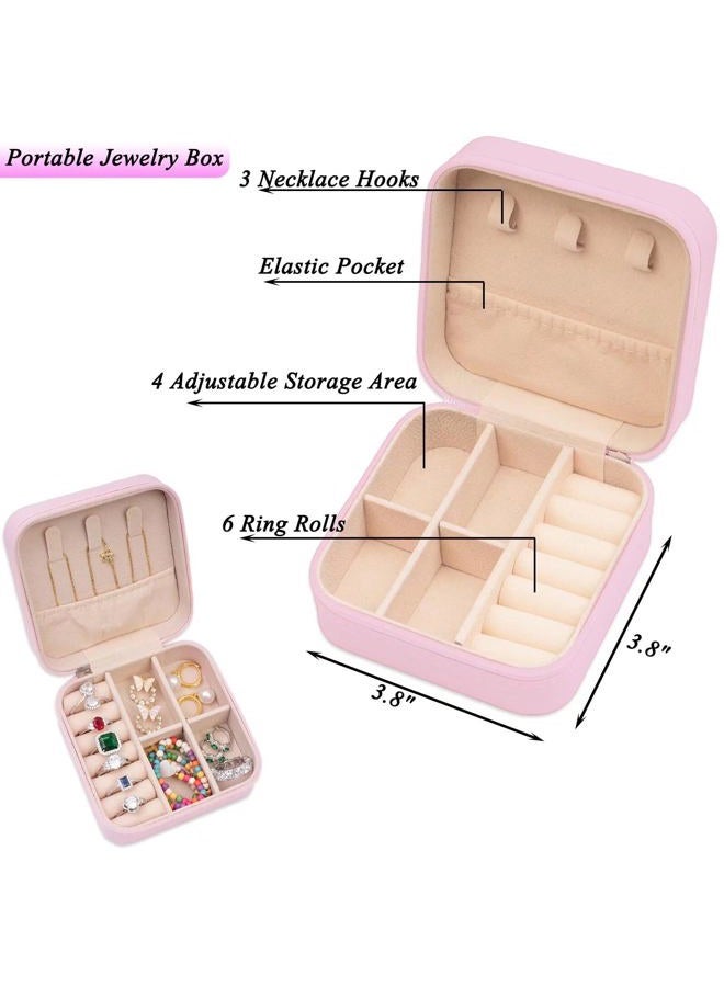 ETHOON Jewelry Travel Case Small Organizer Stocking Box Personalized Gifts Teenage Jewelry Accessories Holiday Wedding Christmas Gift for Women Pink, Letter A - Image 2