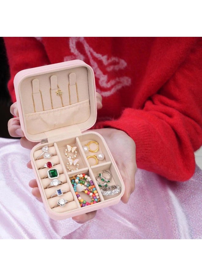 ETHOON Jewelry Travel Case Small Organizer Stocking Box Personalized Gifts Teenage Jewelry Accessories Holiday Wedding Christmas Gift for Women Pink, Letter A - Image 4