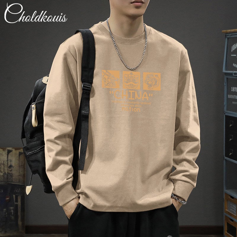 260G heavy cotton long-sleeved t-shirt men's spring and autumn 2025 new versatile loose casual top base shirt - Image 2