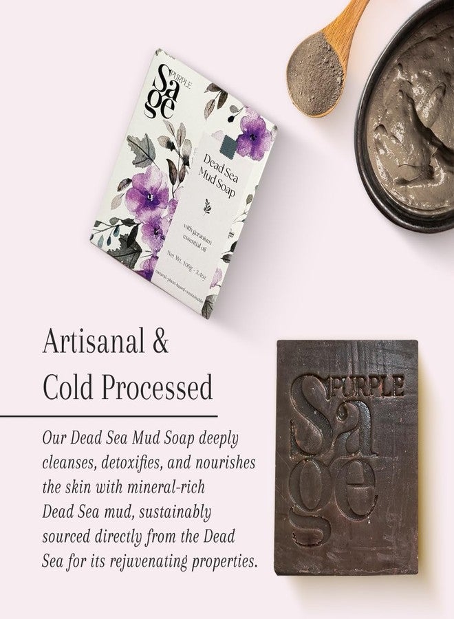 PURPLE SAGE صابون طين البحر الميت من بيربل سيج | صابون استحمام عضوي مصنوع يدويًا | 400 غرام (عبوة من 4 قطع) | منظف غني بالمعادن لإزالة السموم بزيت اللوز | صابون استحمام مغذي للبشرة الحساسة | خالٍ من البارابين | للرجال والنساء - Image 2