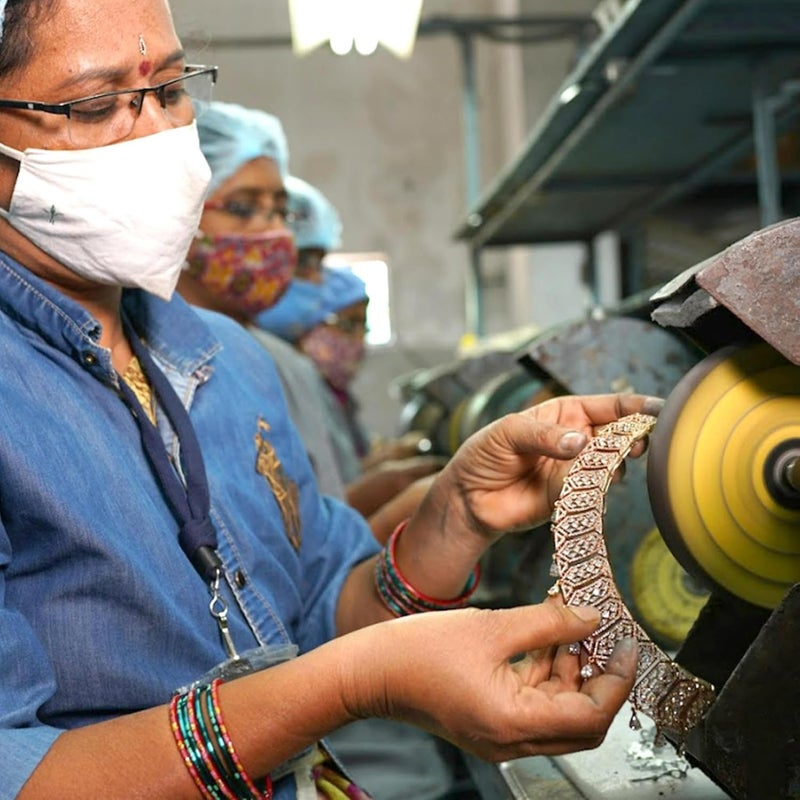 Estele Brass Rhodium Plated American Diamond Pear Marquise Cluster Grey Pearl Girls Drop Earrings (Gold; Ad-107/702) - Image 4