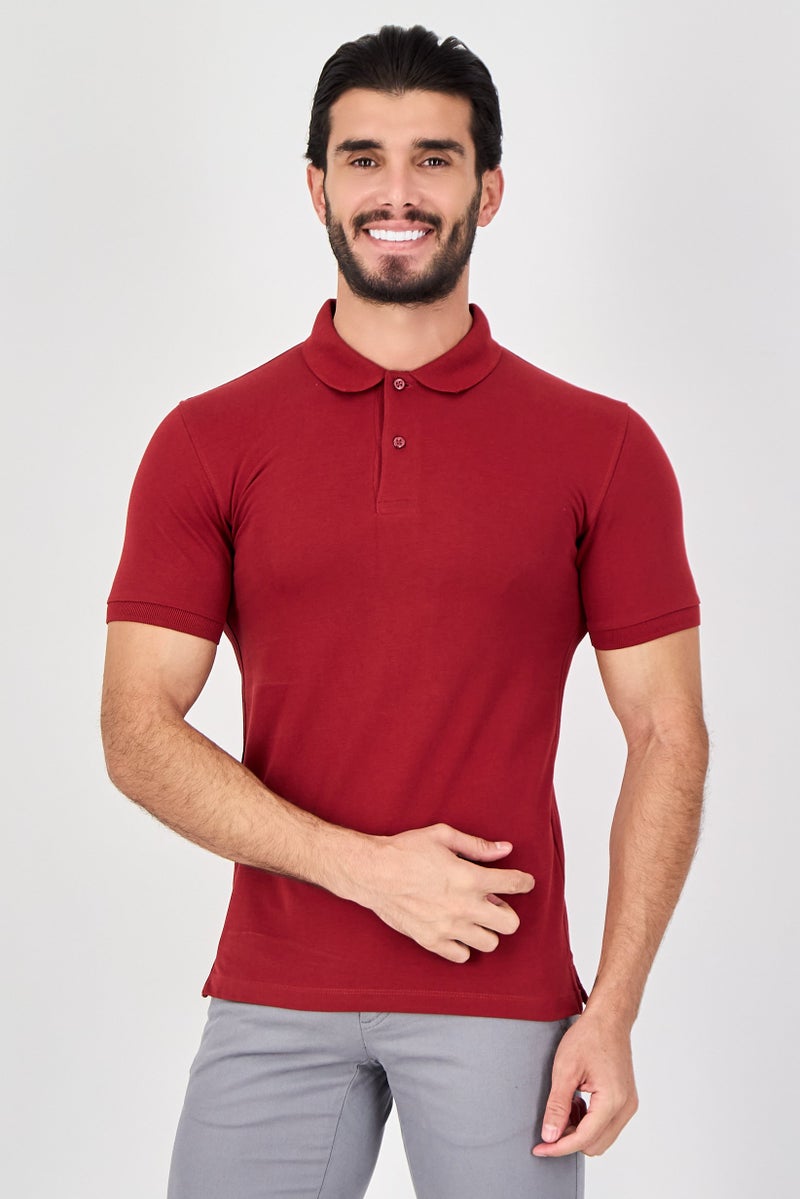 Celio Men Regular Fit Plain Short Sleeves Polo Shirt, Maroon - Image 1