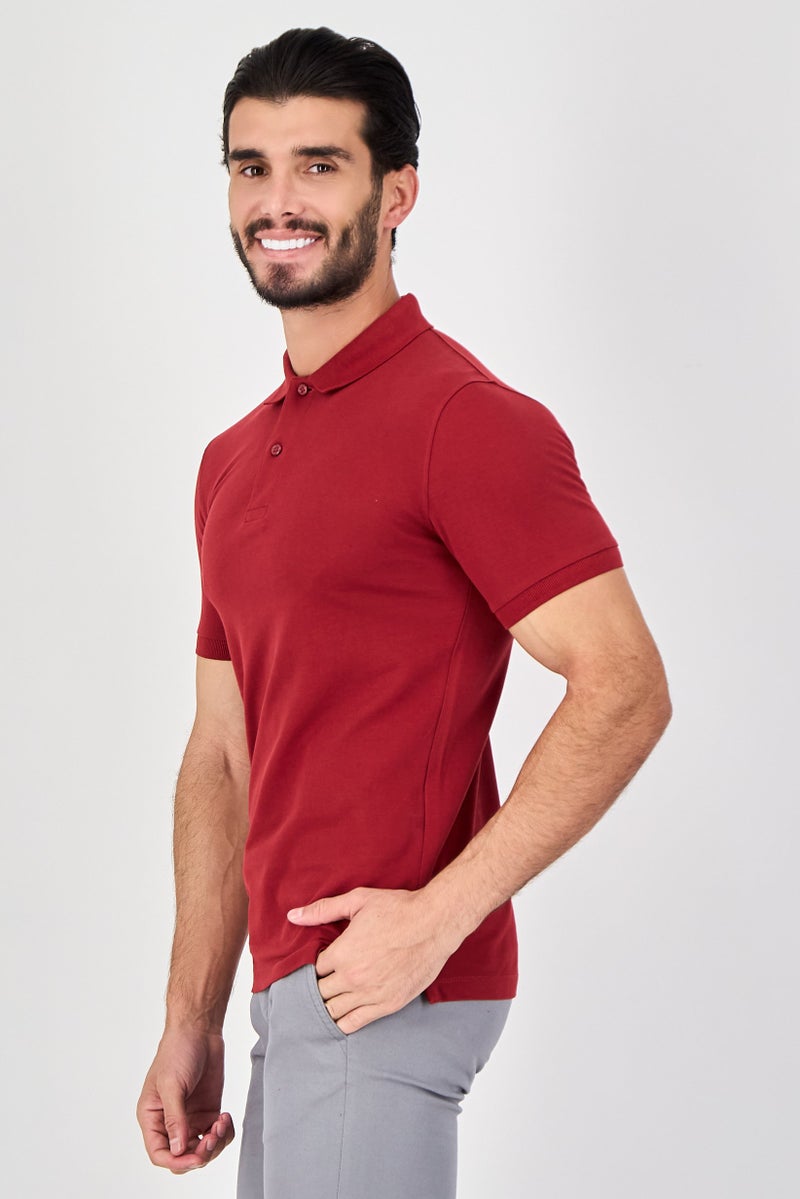 Celio Men Regular Fit Plain Short Sleeves Polo Shirt, Maroon - Image 4