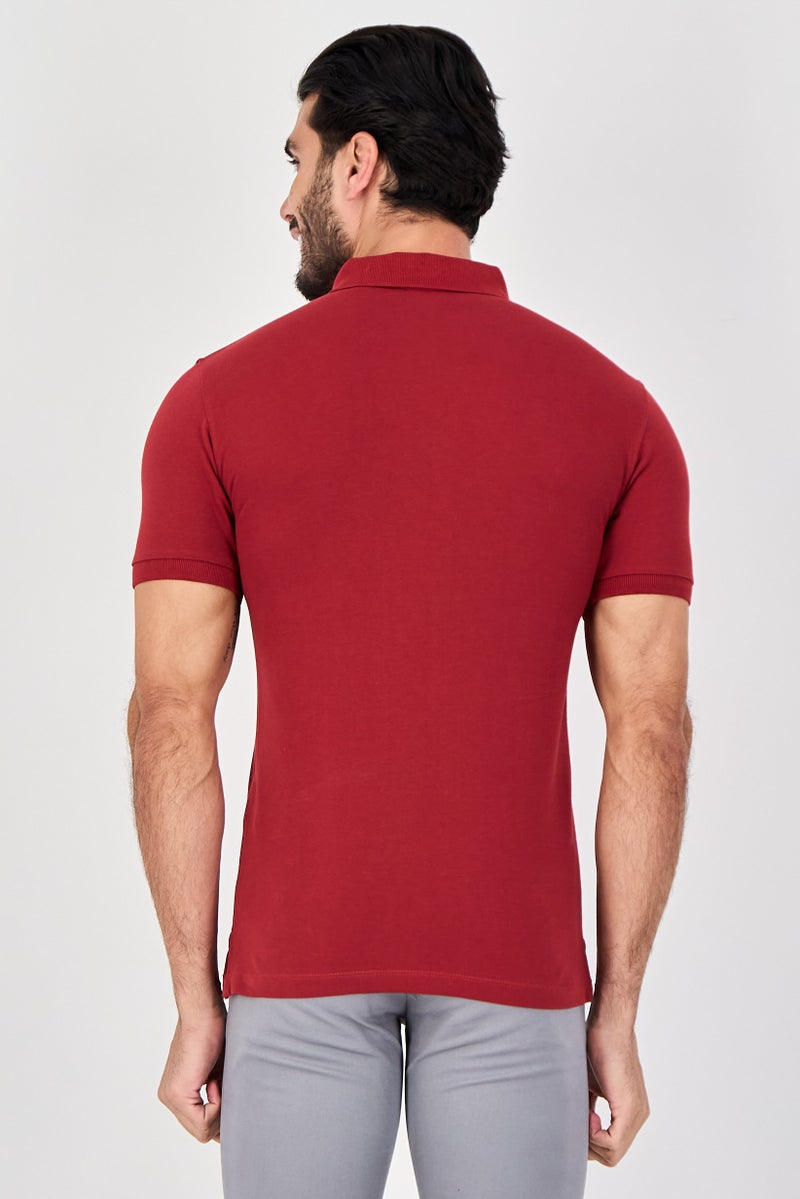 Celio Men Regular Fit Plain Short Sleeves Polo Shirt, Maroon - Image 2