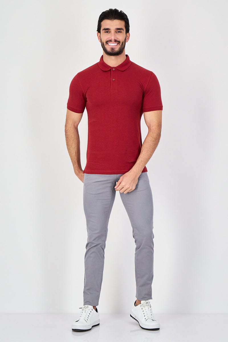 Celio Men Regular Fit Plain Short Sleeves Polo Shirt, Maroon - Image 3