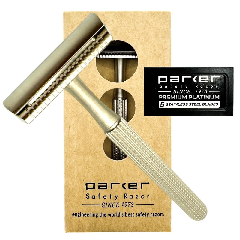 Parker Safety Razor Parker 78R Double Edge Safety Razor with 5 Safety Razor Blades Women  Mens Safety Shaving Razor Reusable Razor Plastic Free  Satin Chrome