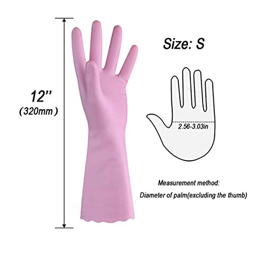 HSL Household Cleaning Gloves - Reusable Kitchen Dishwashing Gloves with Latex Free, Cotton lining, Waterproof, Non-Slip (Small, 2 Pairs) - Image 2