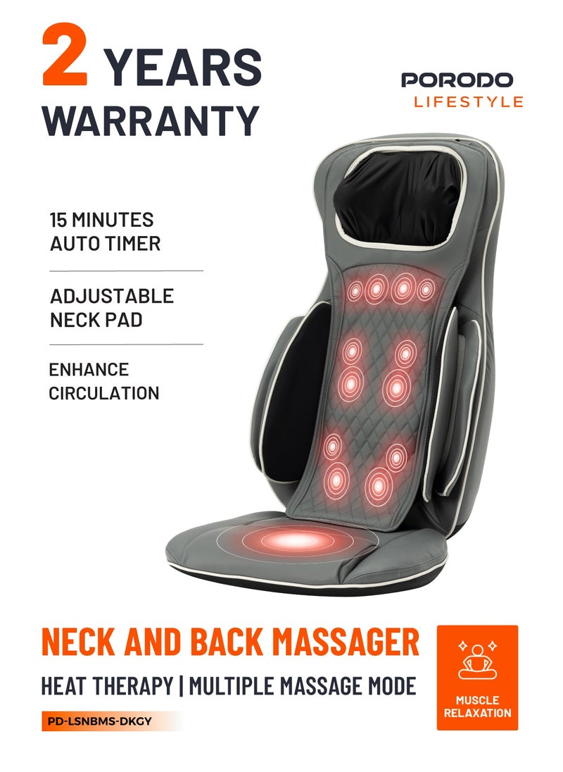 porodo Lifestyle Neck and Back Seat Massager Heat Therapy,3 Intensivity Levels, Spot Massage, Multi-Region Massage, Universal Fit, Remote Control, Supports Posture, Vibration Seat Pad, Adjustable Neck Pad-Dark Grey  - Image 1
