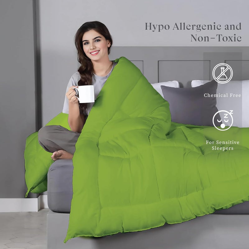 bien LIVING Plush Reversible Microfiber Comforter Double Bed 220 GSM Wadding 110 GSM Peached Extra Soft Microfiber FabricAll Weather Comforter Double Bed 90 X 100 InchesAsh Grey Olive Green - Image 2