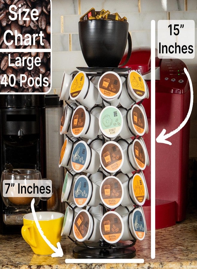 Made Easy Kit Carousel Coffee Pod Organizer - Compatible with Keurig K-Pods K-Cups - Countertop 360 Spin Rack Storage - Lazy Susan Revolving Base Metal (Black Coffee Mug, Large (40 Pods)) - Image 2