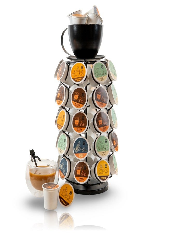 Made Easy Kit Carousel Coffee Pod Organizer - Compatible with Keurig K-Pods K-Cups - Countertop 360 Spin Rack Storage - Lazy Susan Revolving Base Metal (Black Coffee Mug, Large (40 Pods)) - Image 1
