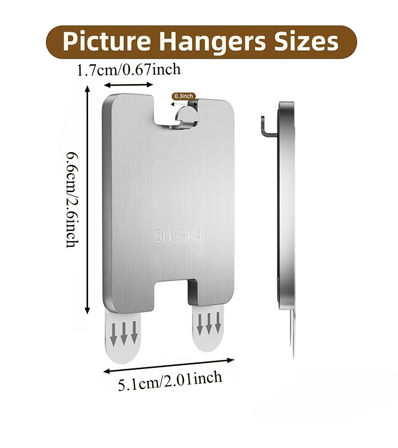 Stainless Steel Nail Free Photo Frame Hooks 7 Pack No Drilling - Image 3