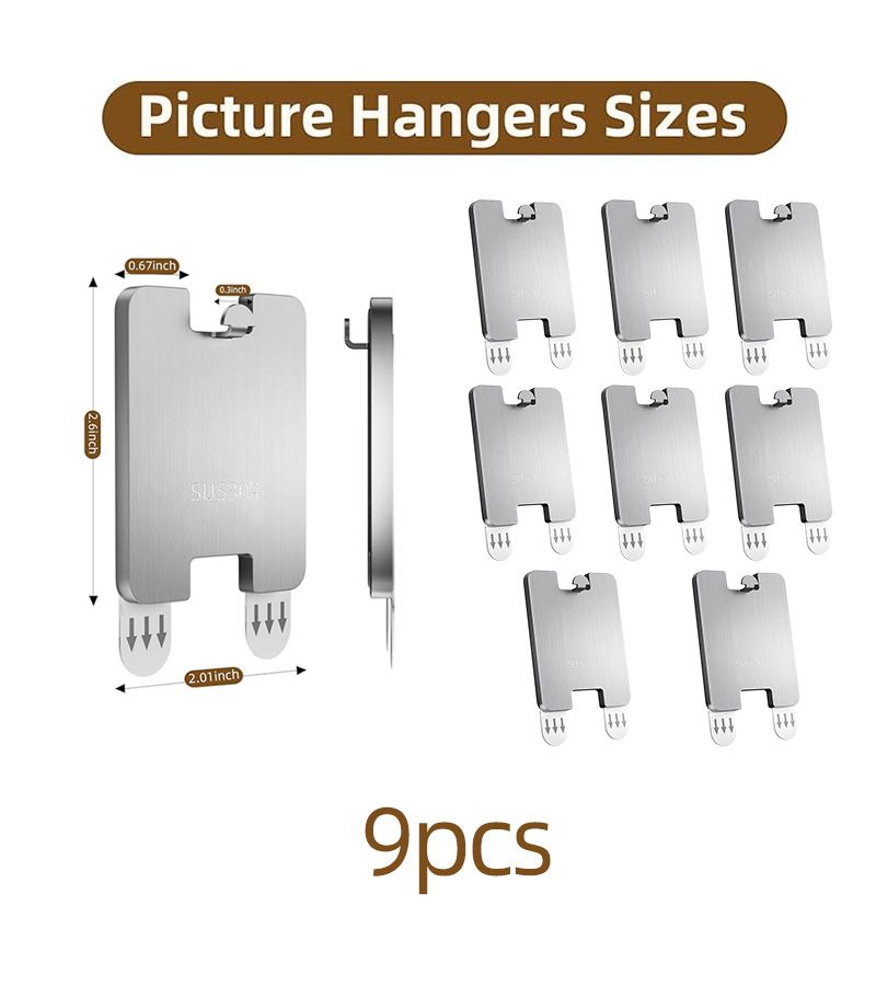 Stainless Steel Nail Free Photo Frame Hooks 7 Pack No Drilling - Image 1