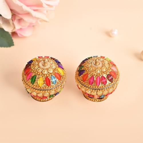 Craftam Metal Kumkum Box– Decorative Sindoor Dabbi/Haldi Roli Chawal Box for Pooja & Gifting (2 Pcs Set) - Image 1