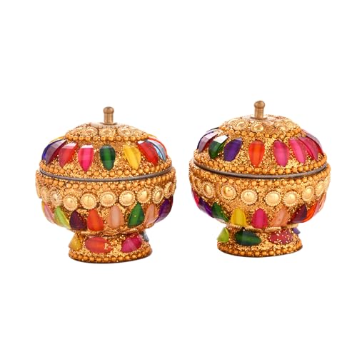 Craftam Metal Kumkum Box– Decorative Sindoor Dabbi/Haldi Roli Chawal Box for Pooja & Gifting (2 Pcs Set) - Image 4
