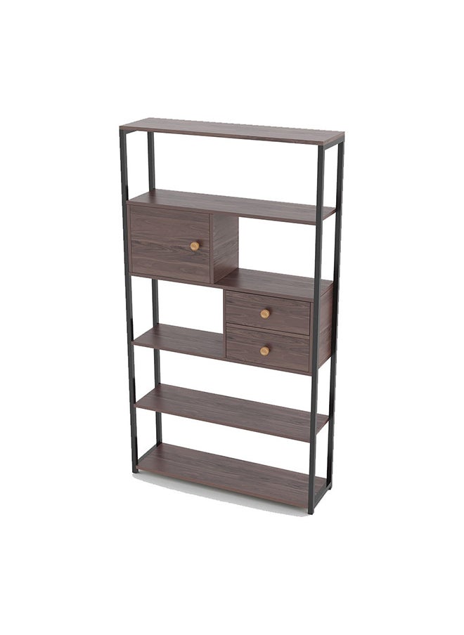 DANUBE HOME Vincenzo Bookcase 5Tier Book Shelf Cabinet with Drawers Modern Design Adjustable Wooden Book Organiser Cupboard Space Saving Display Storage Rack for Home Office Walnut/Black  - Image 3