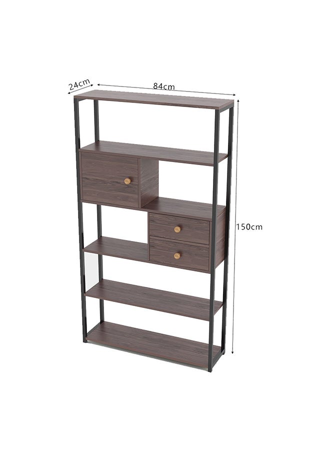 DANUBE HOME Vincenzo Bookcase 5Tier Book Shelf Cabinet with Drawers Modern Design Adjustable Wooden Book Organiser Cupboard Space Saving Display Storage Rack for Home Office Walnut/Black  - Image 2