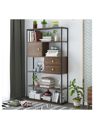 Vincenzo Bookcase 5Tier Book Shelf Cabinet with Drawers Modern Design Adjustable Wooden Book Organiser Cupboard Space Saving Display Storage Rack for Home Office Walnut/Black - pzsku/ZD4C6B3CDED3B1A09EBAFZ/45/_/1694700251/cbabc366-d14e-4498-b376-8f338287592c