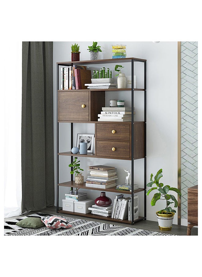 DANUBE HOME Vincenzo Bookcase 5Tier Book Shelf Cabinet with Drawers Modern Design Adjustable Wooden Book Organiser Cupboard Space Saving Display Storage Rack for Home Office Walnut/Black  - Image 1