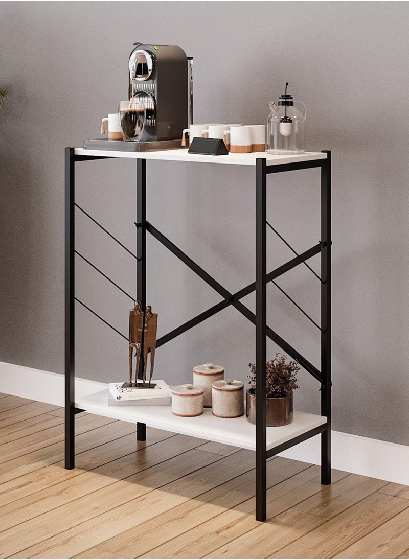 AGD - Entrance console table, coffee corner table, side table, bookcase consisting of 3 wooden shelves that meets all your needs - white/black - Image 1