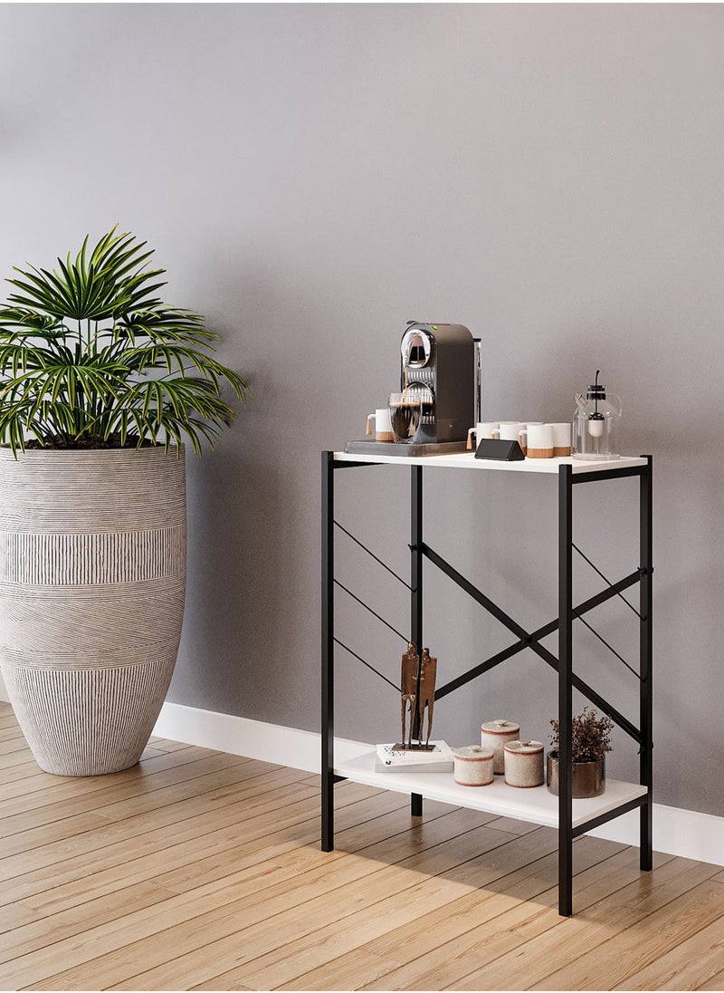 AGD - Entrance console table, coffee corner table, side table, bookcase consisting of 3 wooden shelves that meets all your needs - white/black - Image 1