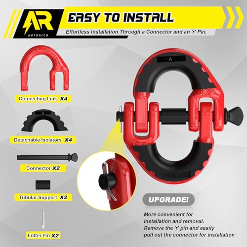 AUTORICH Safety Chain Connector Link, 1/2IN Tow Hitch Hammerlock Coupling Link, 2 Pack G80 Alloy Steel Tow Chain Connector, Quick Install & Remove, 12000 lbs Load Limit, Red - Image 4