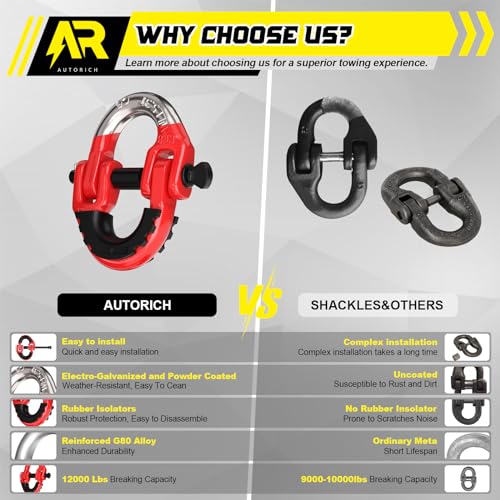 AUTORICH Safety Chain Connector Link, 1/2IN Tow Hitch Hammerlock Coupling Link, 2 Pack G80 Alloy Steel Tow Chain Connector, Quick Install & Remove, 12000 lbs Load Limit, Red - Image 5