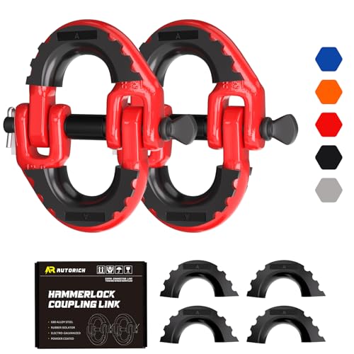AUTORICH Safety Chain Connector Link, 1/2IN Tow Hitch Hammerlock Coupling Link, 2 Pack G80 Alloy Steel Tow Chain Connector, Quick Install & Remove, 12000 lbs Load Limit, Red - Image 1