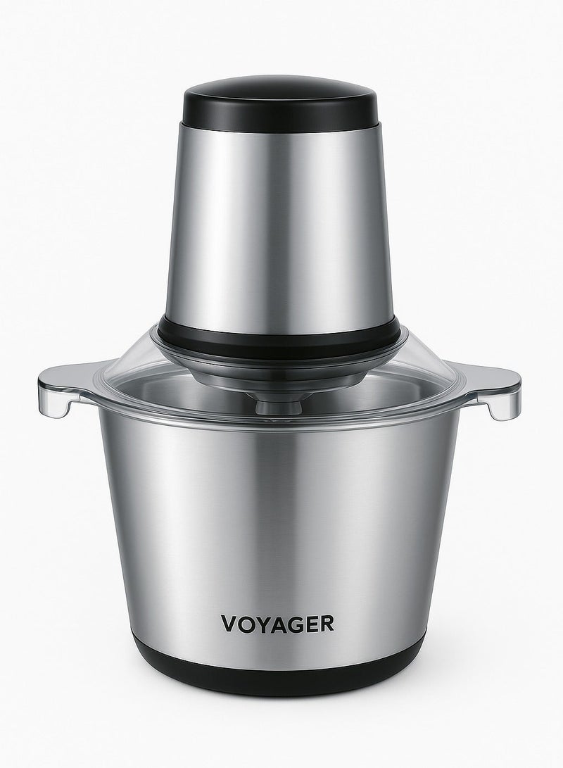فوييجر مفرمة كهربائية ستانلس ستيل VOYAGER سعة 1.8 لتر – وعاء كبير لتحضير اللحوم والخضروات والفواكه، شفرات حادة من الستانلس ستيل، موتور قوي 250 واط، تصميم أنيق وسهل التنظيف - Image 2