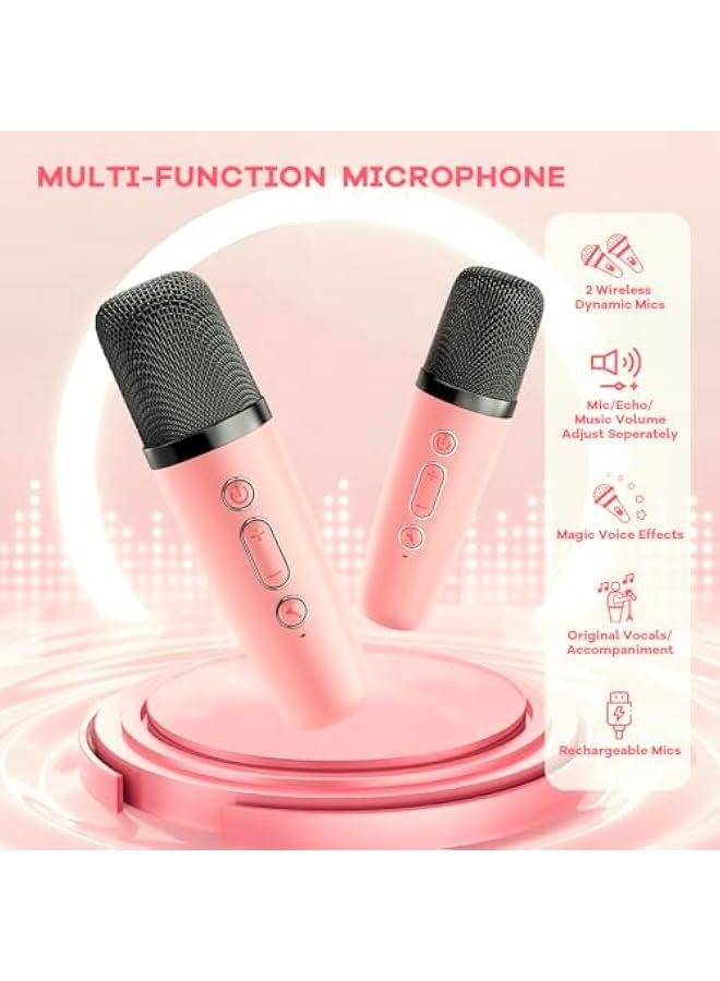 Mini Karaoke Machine for Kids Adults, Portable Bluetooth Speaker with 2 Wireless Microphones, TOP Birthday Gifts Toys for Girls Ages 3, 4, 5, 6, 7, 8, 9,10,11,12+ Years Old Toddler (Lightpink)  - Image 4