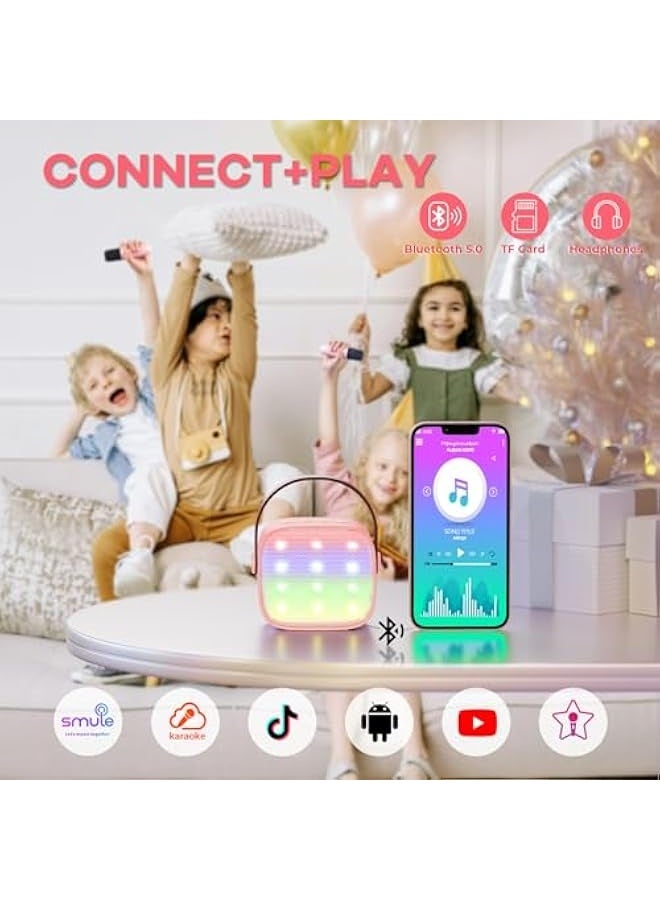 Mini Karaoke Machine for Kids Adults, Portable Bluetooth Speaker with 2 Wireless Microphones, TOP Birthday Gifts Toys for Girls Ages 3, 4, 5, 6, 7, 8, 9,10,11,12+ Years Old Toddler (Lightpink)  - Image 5