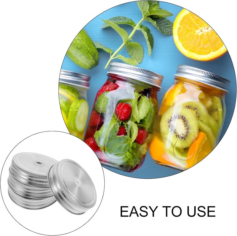 TOYANDONA 6pcs Wide Mouth Mason Jar Lids with Straw Hole, 70mm Tinplate Drinking Caps, Reusable Leak-proof Sealing Covers for Canning and Beverage Use - Image 3